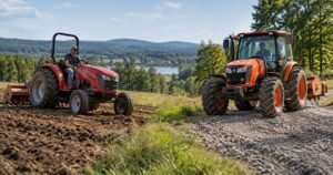 Tractor working on rural terrain for 2WD versus 4WD tractor guide